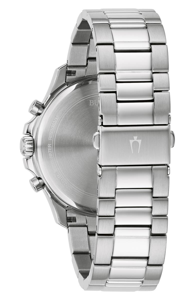 BULOVA Bracelet Strap Chronograph Watch, 43mm, Alternate, color, Silver