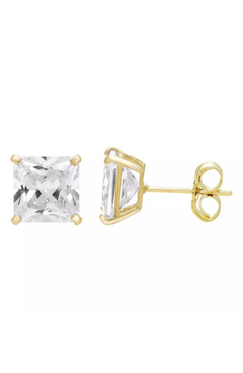 14K Gold 4mm Square CZ Stud Earrings
