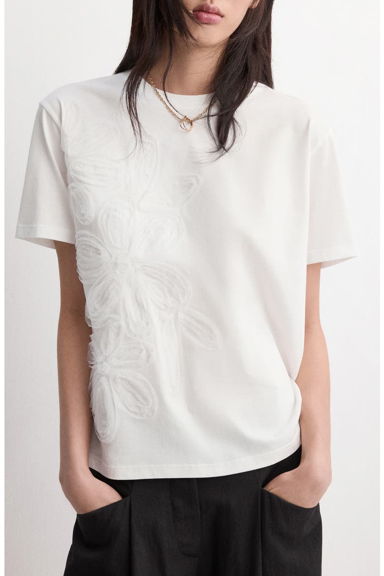 Floral Embroidered Cotton T-Shirt, Main, color, OFF WHITE