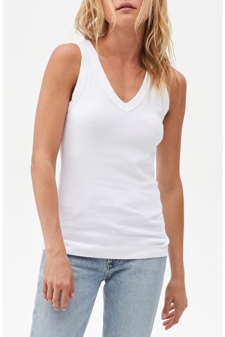 Maya Cotton V-Neck Tank, Alternate, color, WHITE