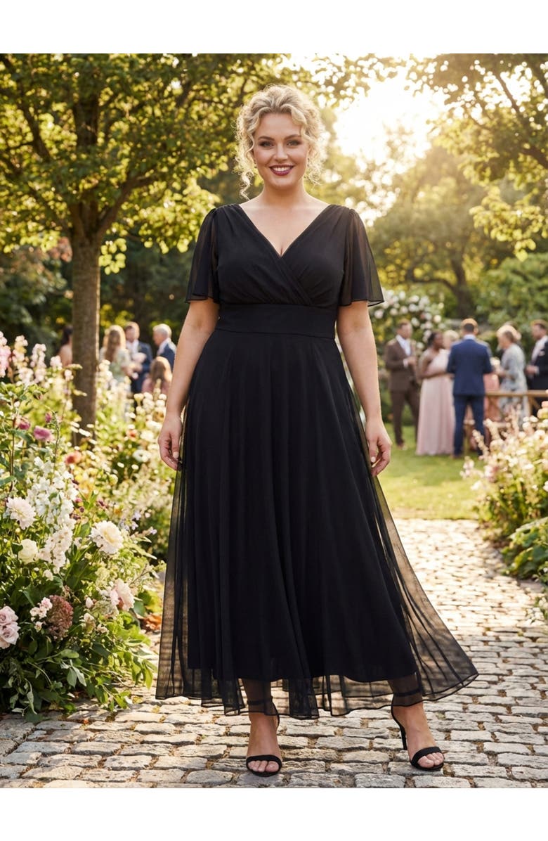 Scarlett & Jo Isabelle Solid Angel Sleeve Maxi Dress, Alternate, color, Solid Black