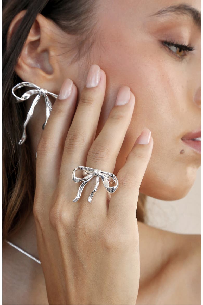 Organic Bow Earrings, Alternate, color, SILVER