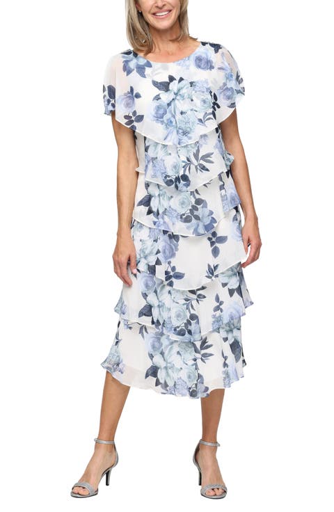 Floral Tiered Cocktail Midi Dress