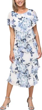 SL FASHIONS Floral Tiered Cocktail Midi Dress
