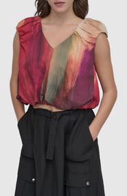 DKNY Print Rumpled Voile Bubble Top
