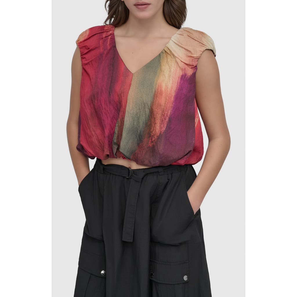 Dkny Print Rumpled Voile Bubble Top In Multi