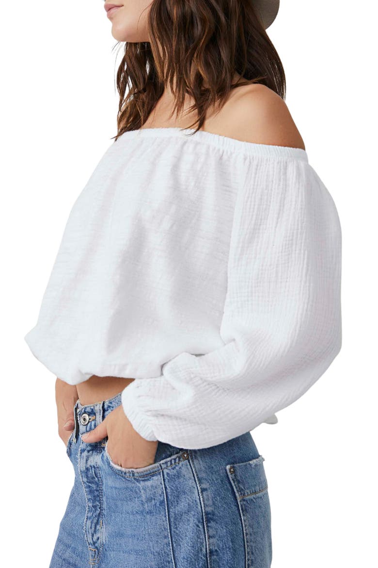 Parfait Bubble Off the Shoulder Crop Top, Alternate, color, OPTIC WHITE