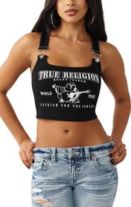 True Religion Buddha Rib Crop Overal Buckle Tank