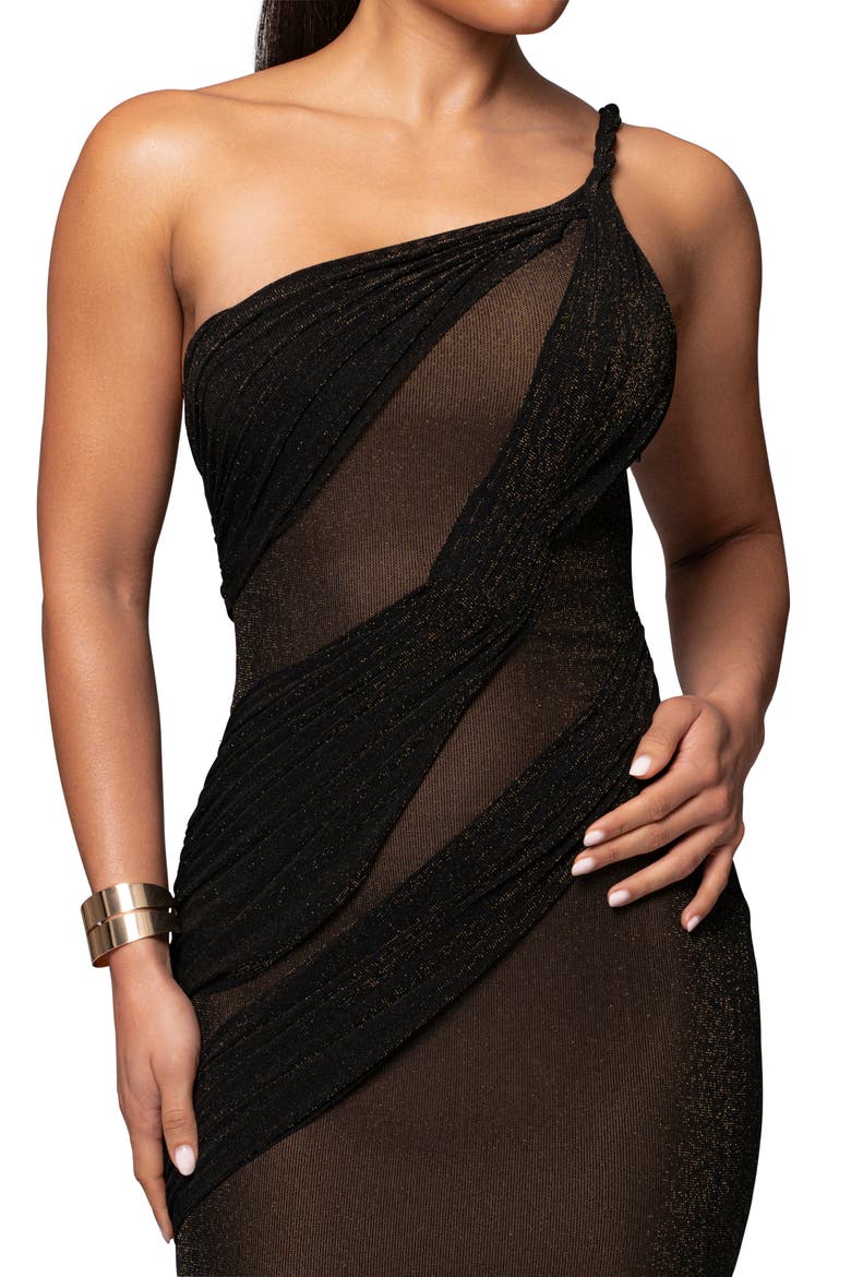 Alari One-Shoulder Sparkle Mesh Gown, Alternate, color, BLACK