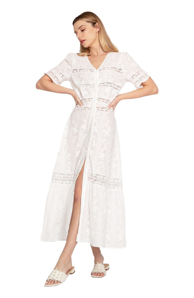 Belle & Bloom Summer Breeze Lace Midi Dress, Main, color, White