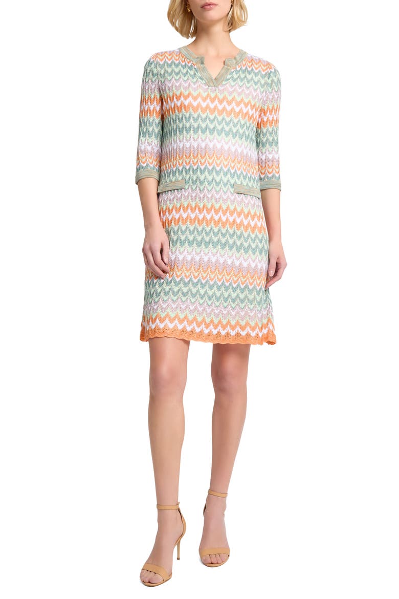Pointelle Zigzag Knit Shift Dress, Main, color, GREEN MULTI