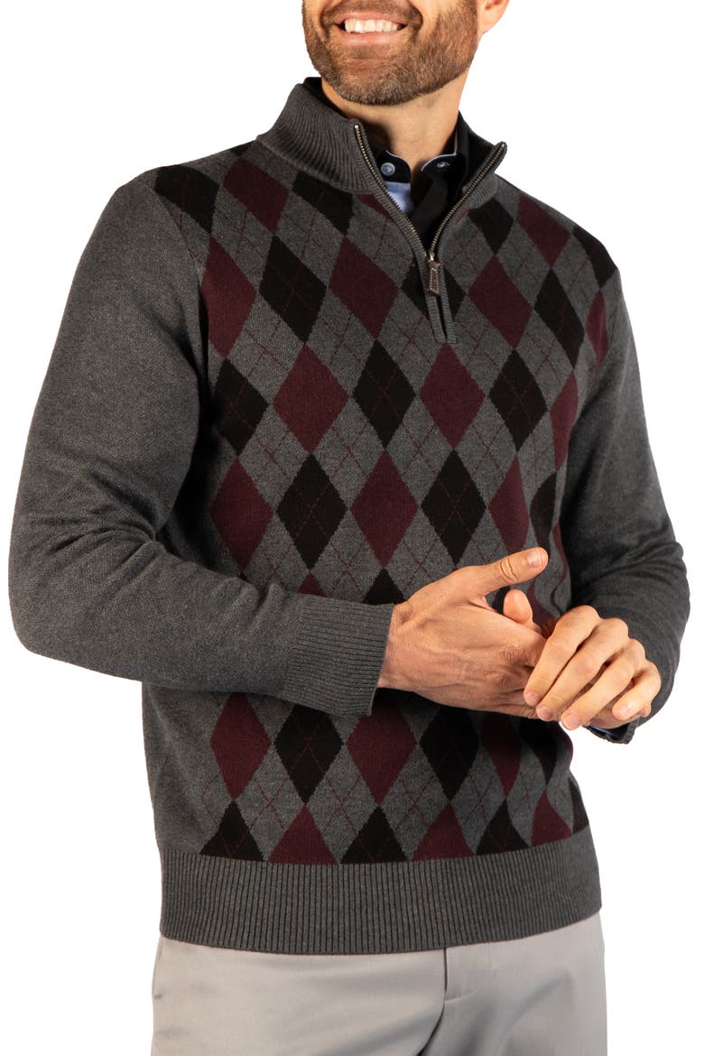 Argyle Quarter Zip Sweater, Alternate, color, CHARCOAL