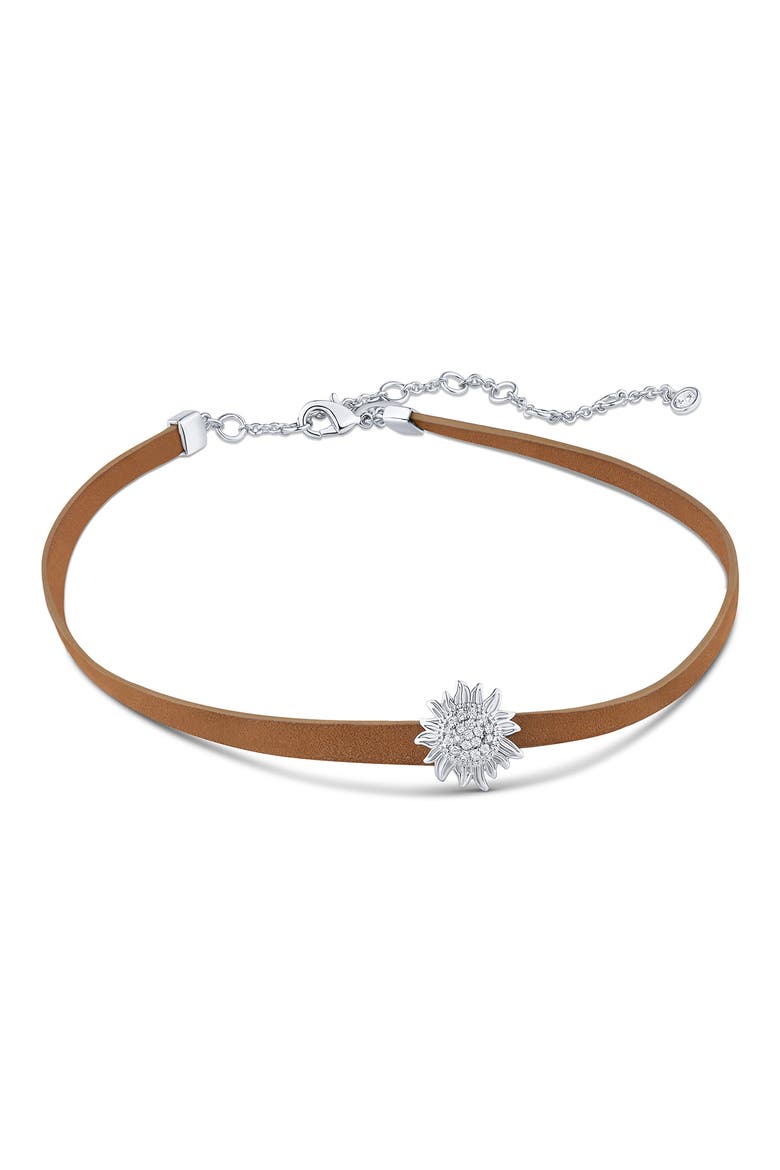 Pavé Cubic Zirconia Sunflower Choker Necklace, Main, color, BROWN/ SILVER