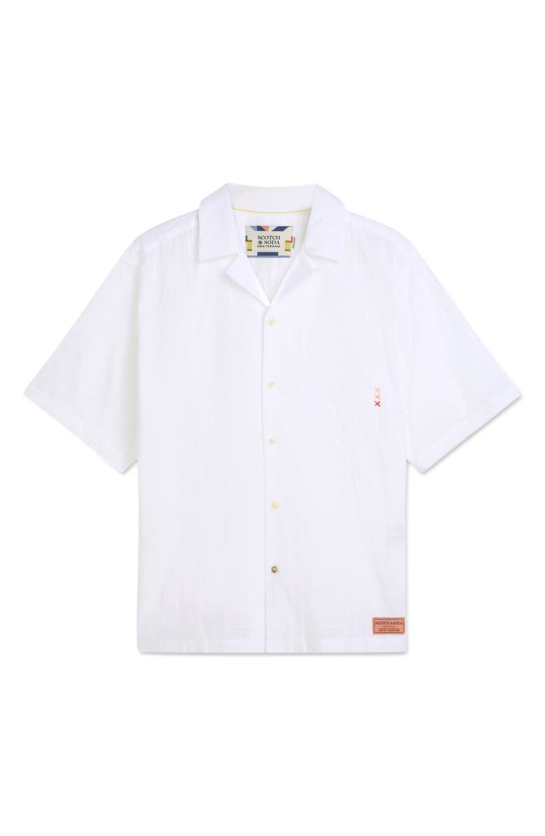 Scotch & Soda Windowpane Relaxed Fit Short Sleeve Button-Up Shirt, Alternate, color, Bright White