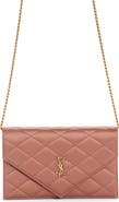 Saint Laurent Paris Diamond Quilted Satin Wallet on a Chain