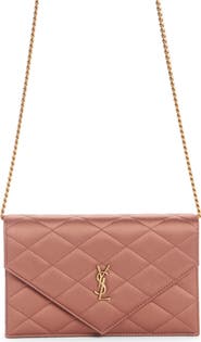 Saint Laurent Paris Diamond Quilted Satin Wallet on a Chain