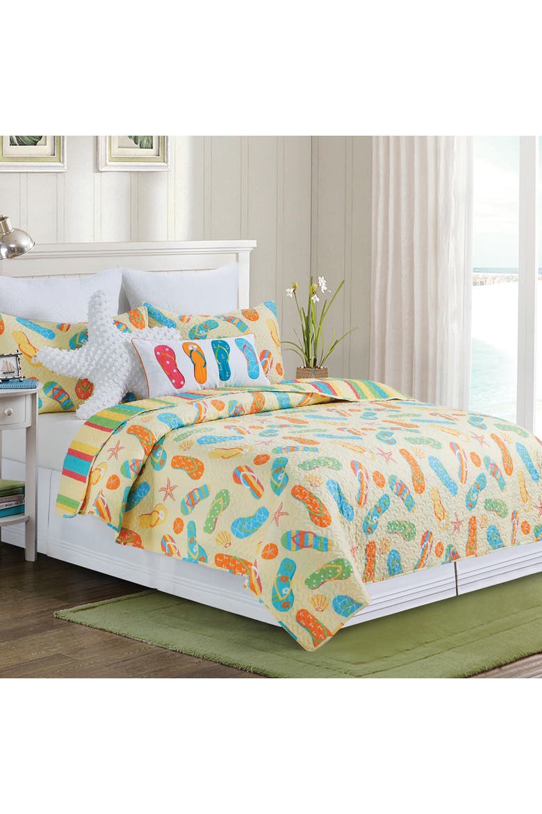 Sunny Splash Flip Flops Quilt Set, Main, color, Yellow