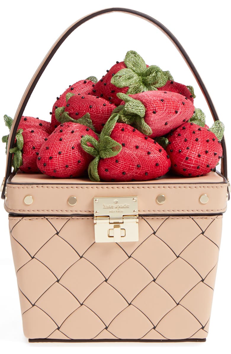 Kate Spade New York picnic perfect strawberry woven leather basket bag, Main, color,
