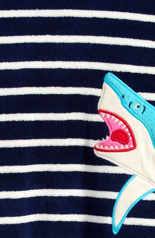 Mini Boden Kids' Shark Appliqué Stripe Swim Cover-up Top In College Navy Sharks