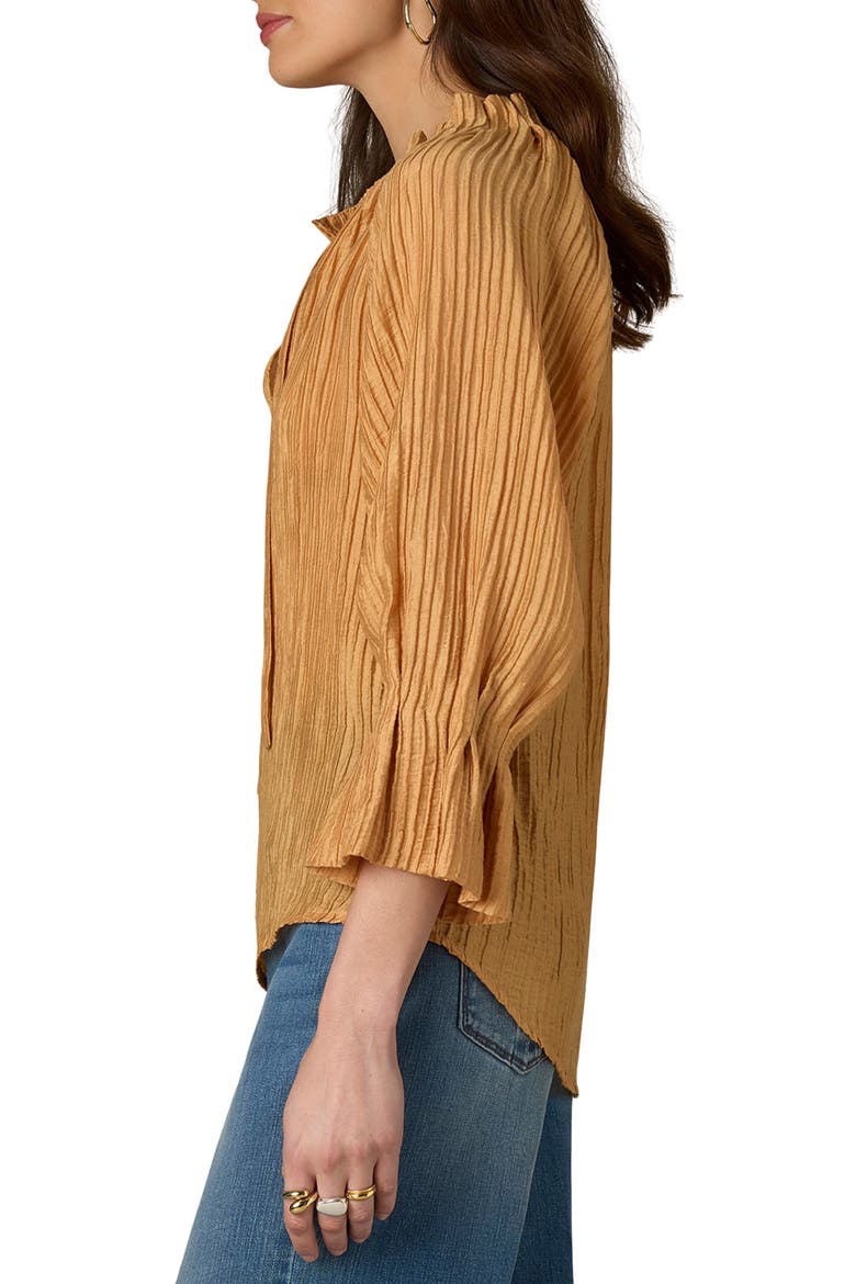 Pleated Tie Neck Top, Alternate, color, HONEY