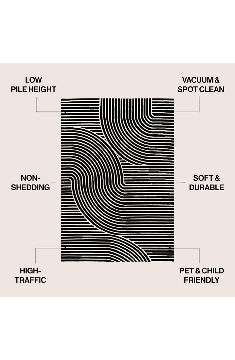 JONATHAN Y Hallie High-Low Minimalist Curve Geometric Indoor/Outdoor Area Rug, Alternate, color, Black/White