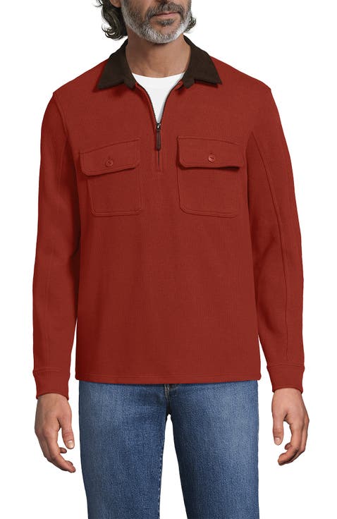 Long Sleeve Corduroy Collar Bedford Rib Quarter Zip