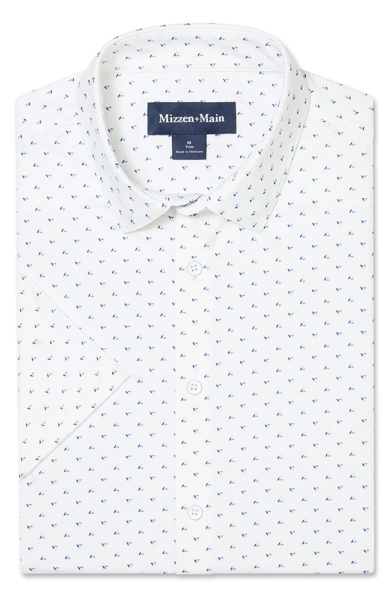 Mizzen+Main Haylard Trim Fit White Tossed Triangle Short Sleeve Button-Up Shirt, Alternate, color, White Tossed Triangle