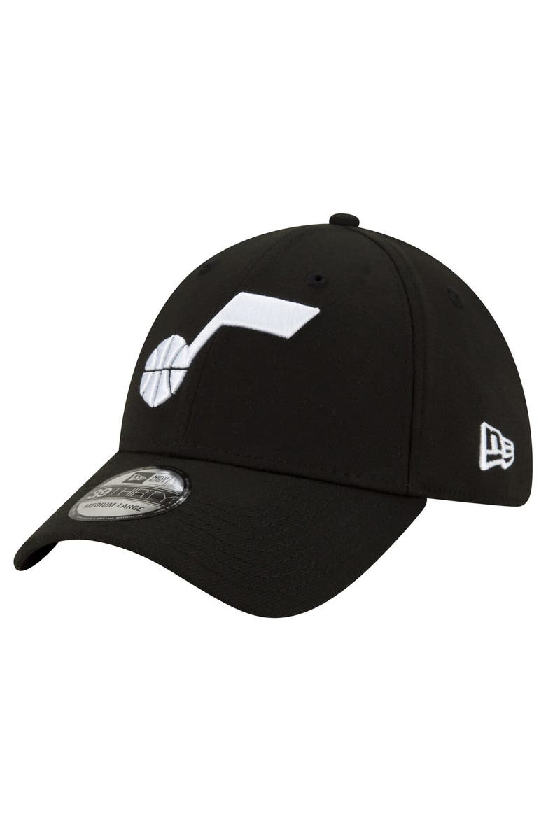 New Era Men's New Era Black Utah Jazz Logo 39THIRTY Flex Hat, Alternate, color, Black