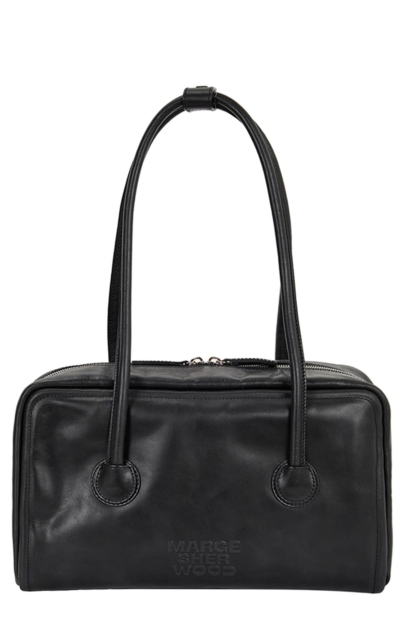 MARGESHERWOOD Boston Leather Shoulder Bag, Main, color, Black Pull-Up