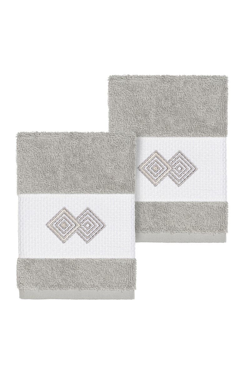 Linum Home Textiles Noah Embellished Washcloth - Set of 2 - Light Grey, Main, color, Light Grey