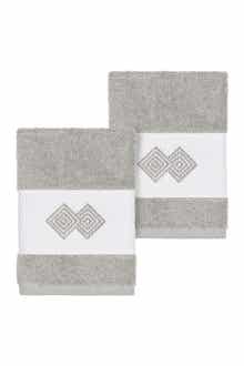 Linum Home Textiles Noah Embellished Washcloth - Set of 2 - Light Grey