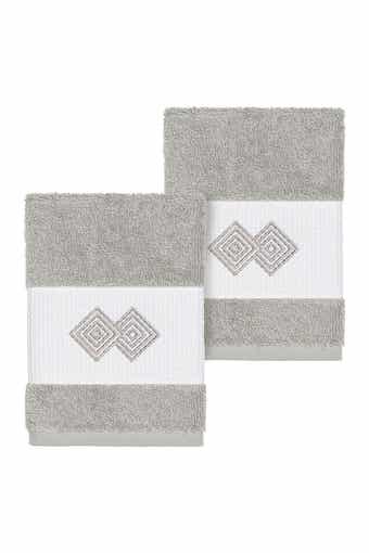 Linum Home Textiles Noah Embellished Washcloth - Set of 2 - Light Grey
