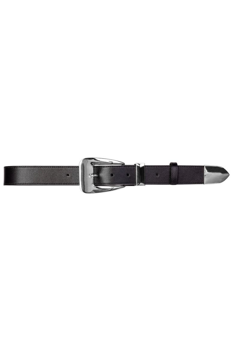 BLACK SUEDE STUDIO Rhode Belt, Main, color, Black Leather / Silver