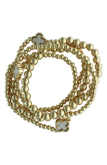 Olivia Welles Set Of 5 Clover Beaded Stackable Bracelets