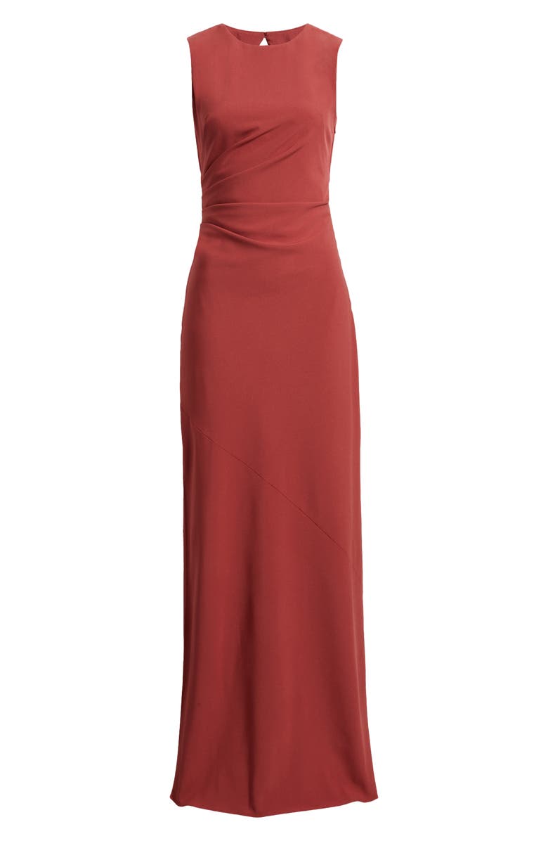 Amsale Taro Ruched Sleeveless Gown, Alternate, color, Cayenne