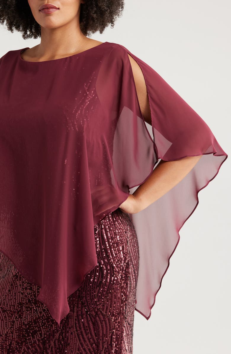SL FASHIONS Sequin & Chiffon Popover Capelet Gown, Alternate, color,