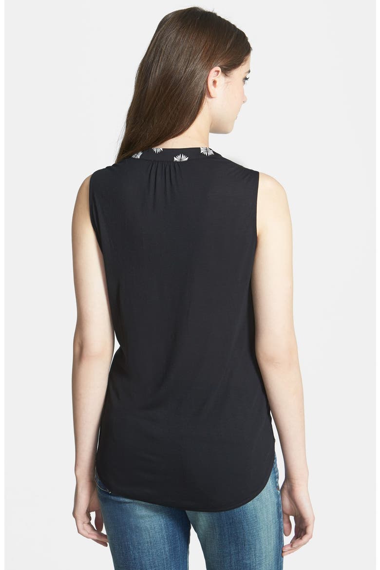 Mixed Media Drape Neck Top, Alternate, color, BLACK- IVORY SMALL BOW PRINT
