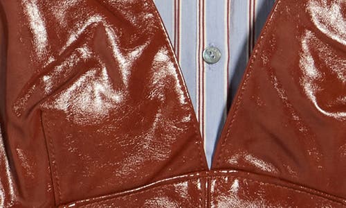 Cinq À Sept Tade Faux Leather Pinafore Shirtdress In Brown