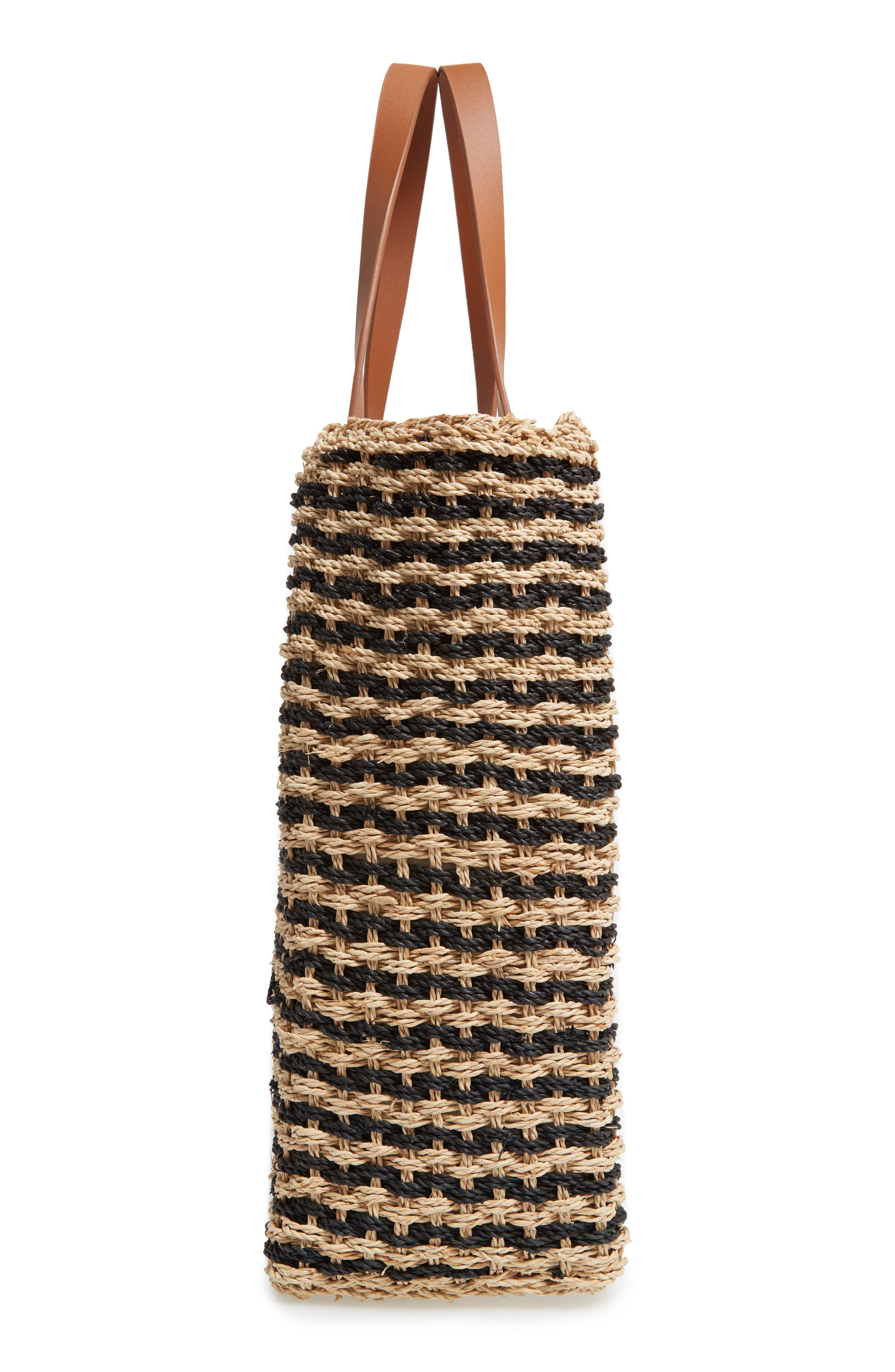 Stripe Raffia Tote, Alternate, color, NATURAL/ BLACK