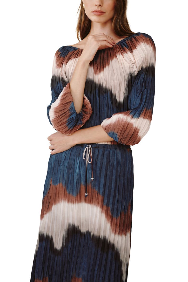 Pleated Bubble Sleeve Top, Alternate, color, MIDNIGHT TIDES PRINT