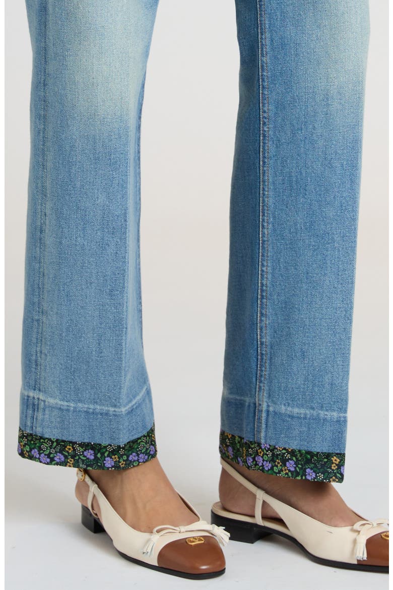 Floral Trim Straight Leg Jeans, Alternate, color, MEDIUM BLUE DENIM