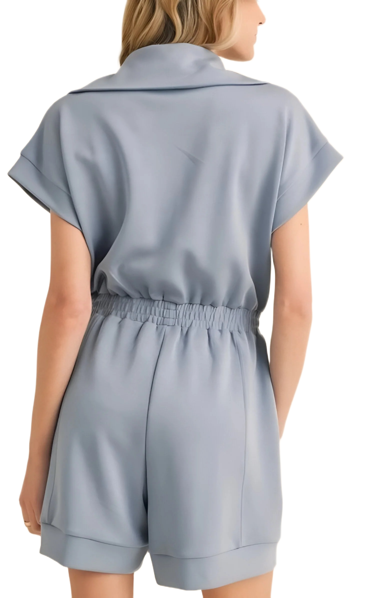 Knit and Lounge Zip-Front Short-Sleeve Romper, Alternate, color, Light Blue