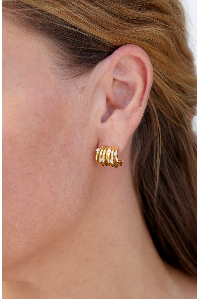 Cubic Zirconia Multi Ring Hoop Earrings, Alternate, color, YELLOW GOLD