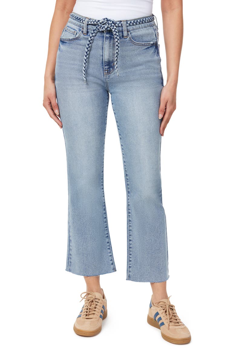 High Waist Belted Flare Leg Cropped Jeans, Main, color, BONDI