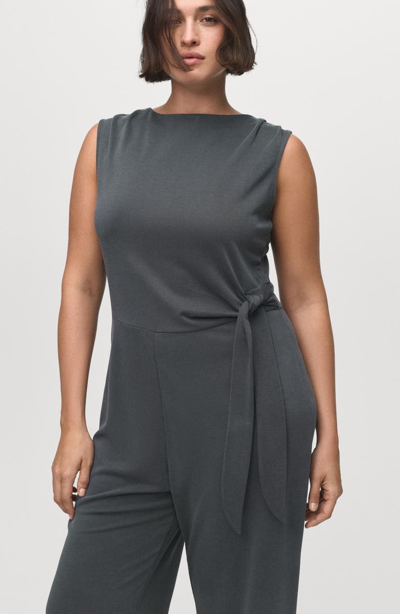 MANGO Side Tie Wide Leg Jumpsuit, Alternate, color, Charcoal