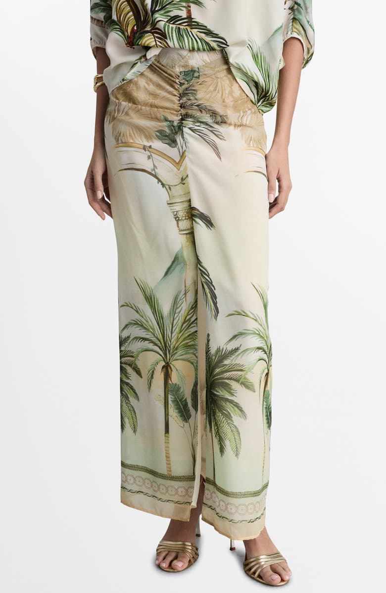 MANGO Tropical Print Front Slit Skirt, Main, color, 