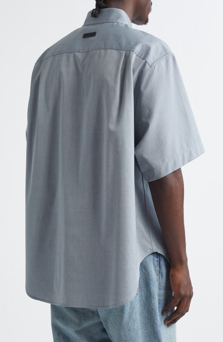 Fear of God Short Sleeve Cotton & Wool Stretch Oxford Button-Up Shirt, Alternate, color, Melange Slate