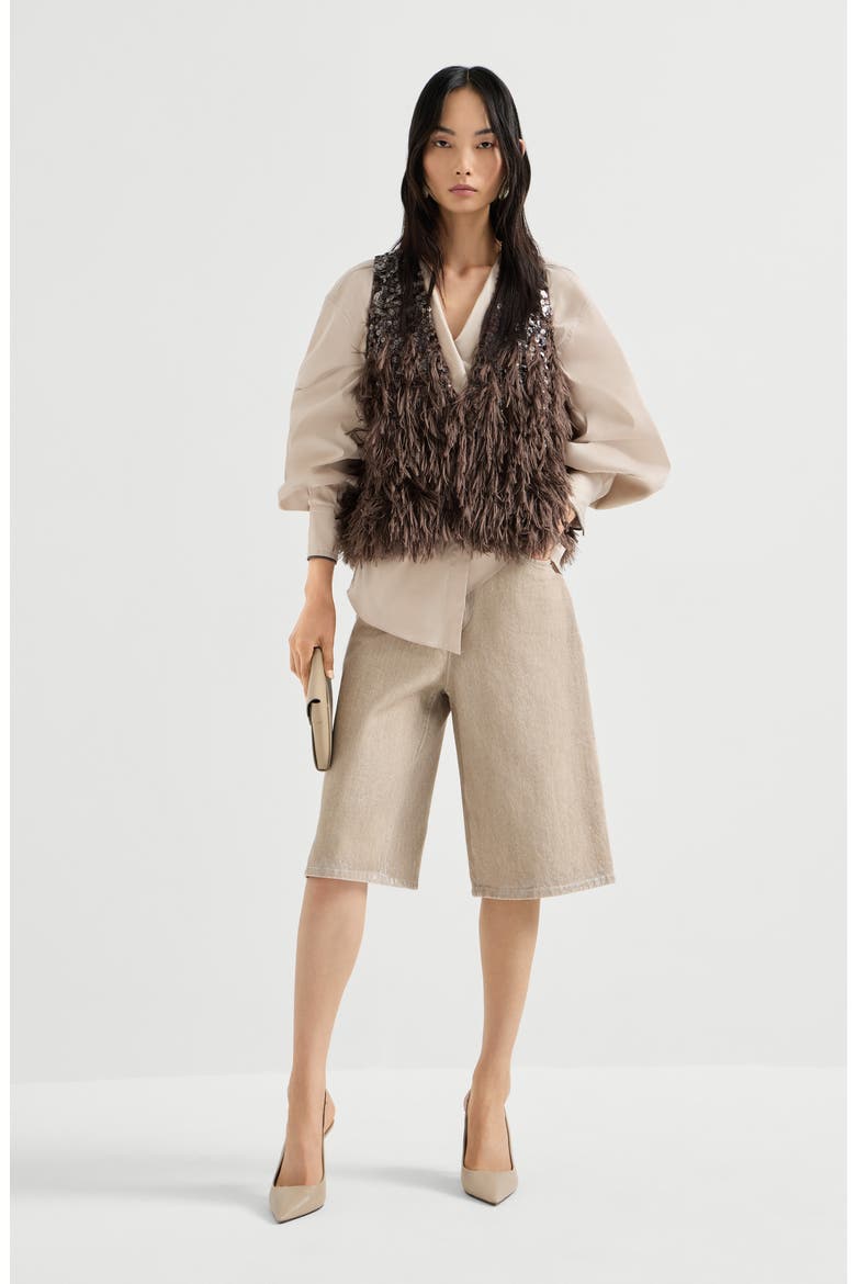 Stretch poplin shirt with monili, Alternate, color, Beige