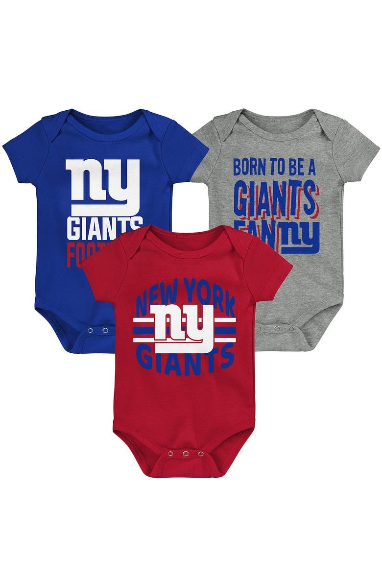 Outerstuff Newborn & Infant Royal/Red/Heathered Gray New York Giants 3rd Down & Goal Three-Piece Bodysuit Set, Main, color,