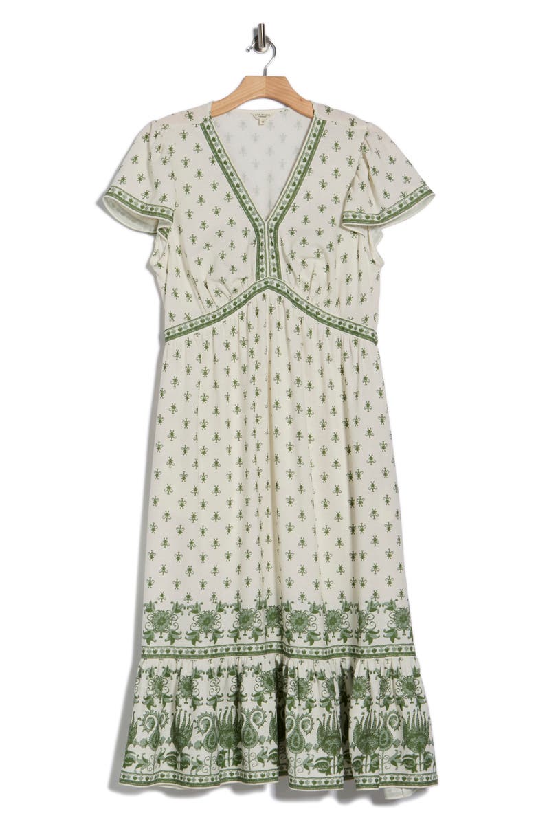 MAX STUDIO Flutter Sleeve Maxi Dress, Main, color, Cream/ Green Rustic Looms